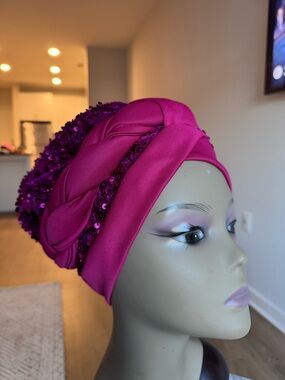Magenta Sequin Braided Turban Headwrap